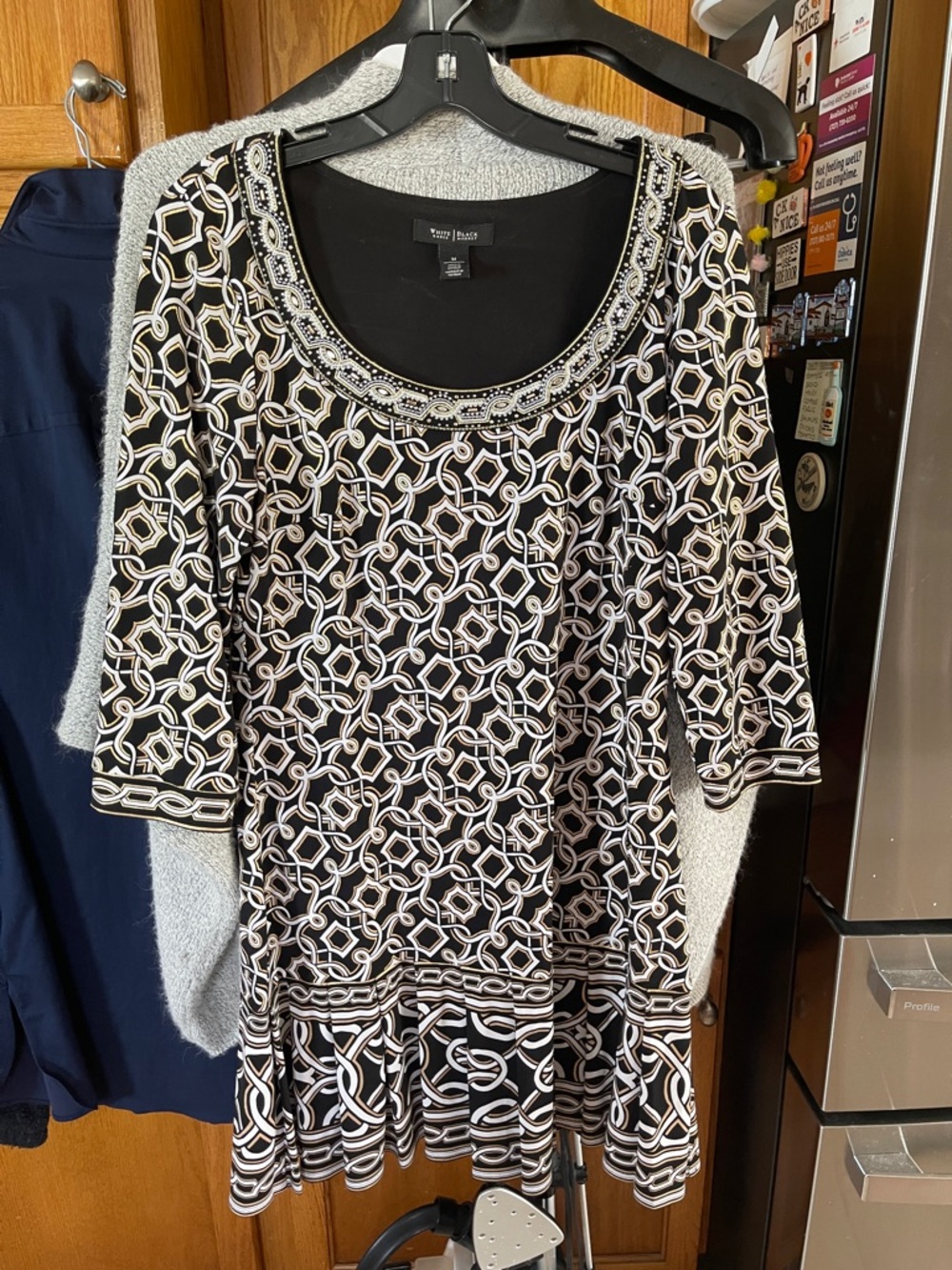 White House Black Market Geometric Chain Link Beaded Neck Dress Black Medium